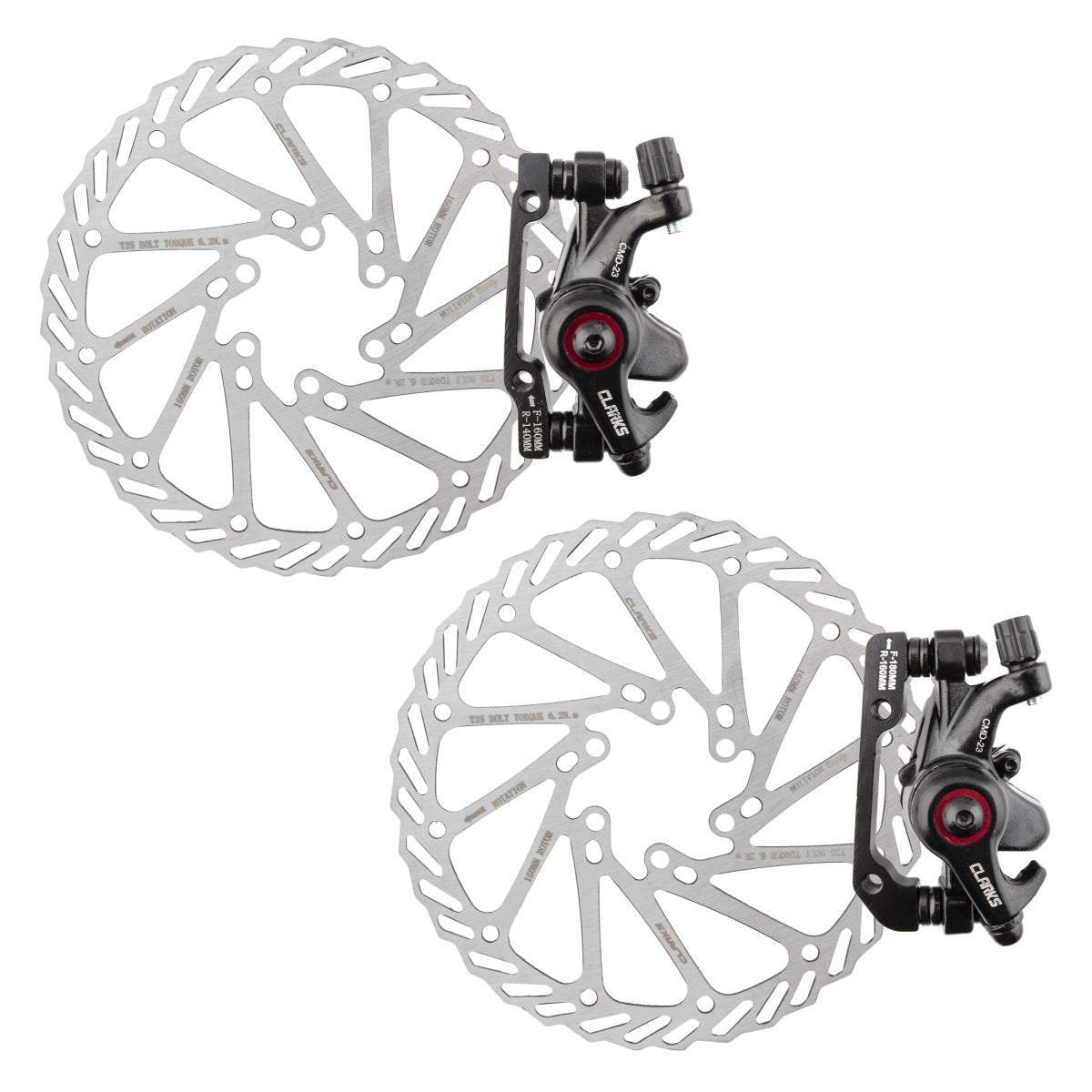 Clarks Disc Brake Set CMD-23 Mechanical, Front & Rear for 160mm Rotors, Black - PAIR!