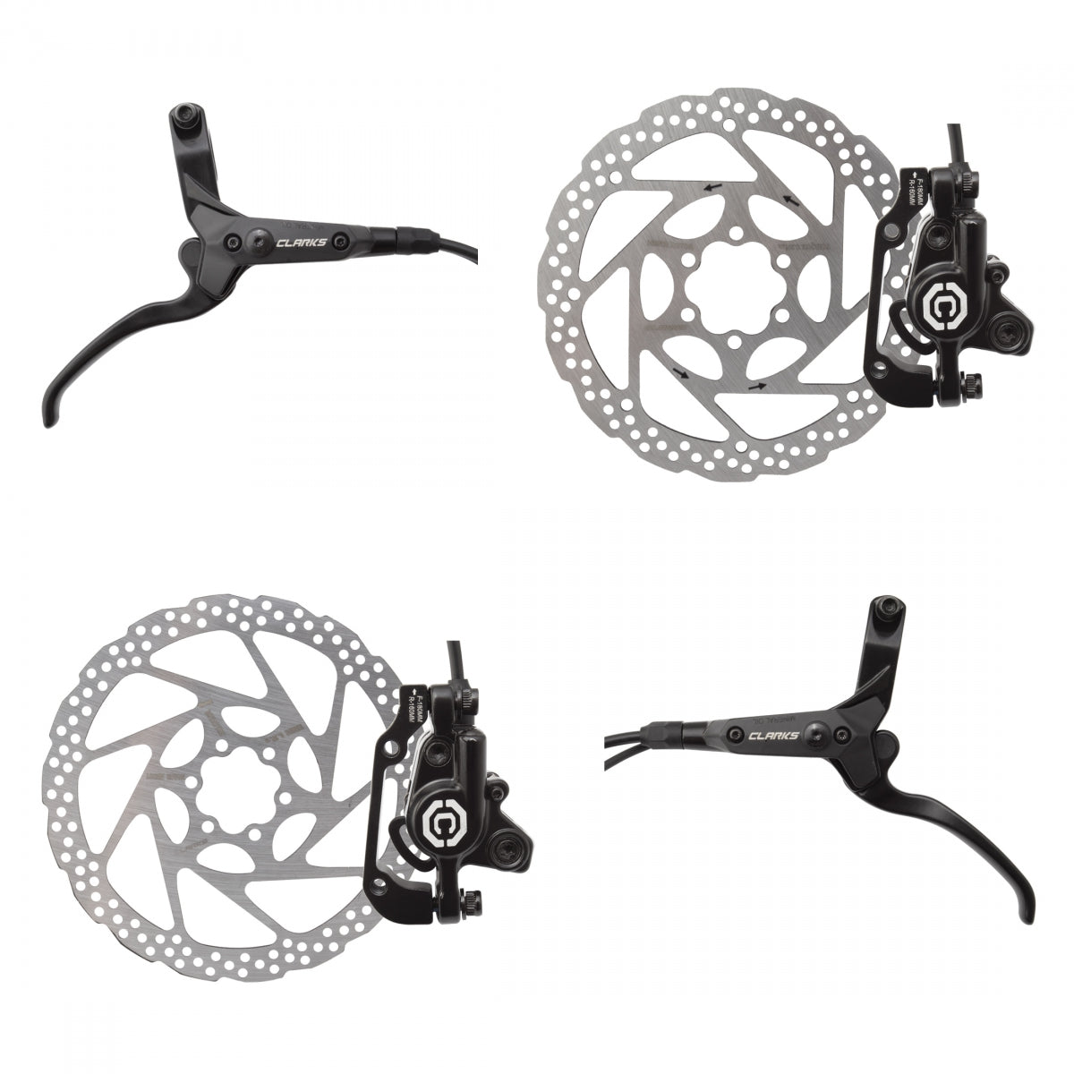 Clark's E-Bike M3000 Hydraulic Disc Brake Kit, Ft-180/Rr-160 W/Levers, Black, MTB