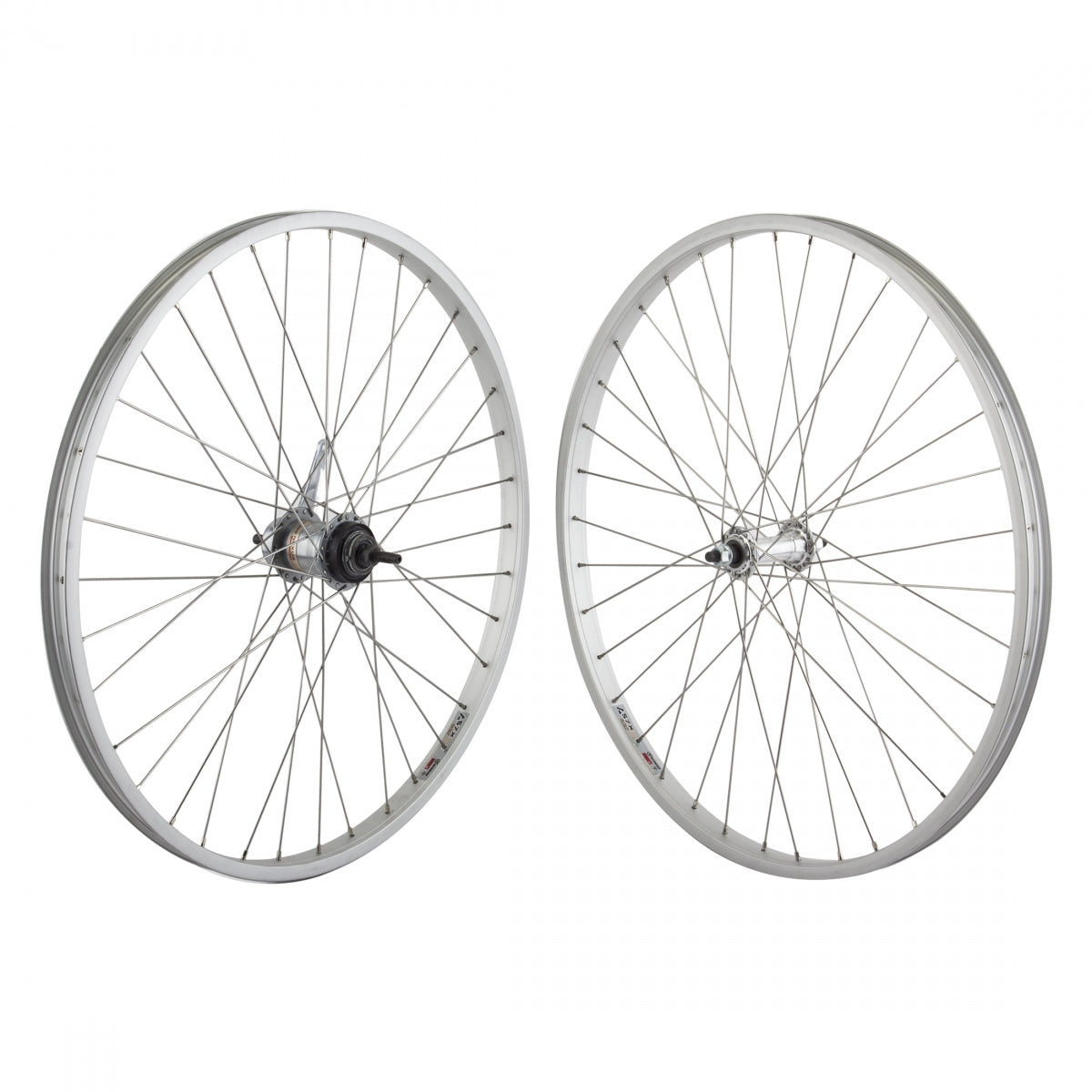 WheelMaster 26" Weinmann AS7X Alloy Cruiser/Comfort Bicycle Wheelset, Silver Single Wall Machined Sidewall Rim, 36 Spoke