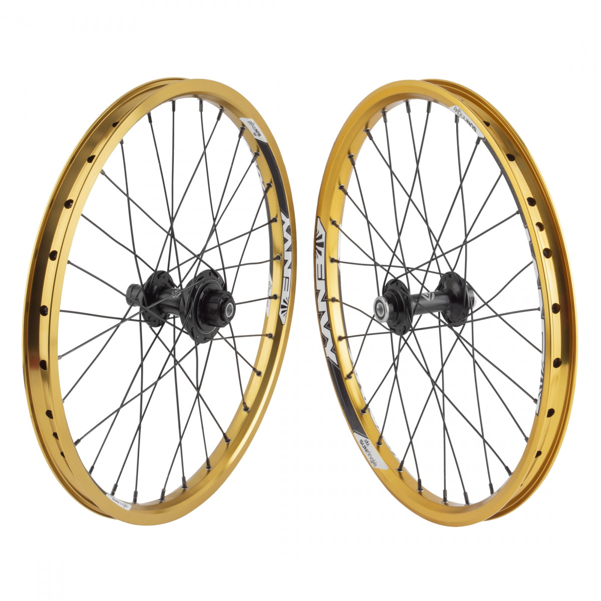 WheelMaster 20" Sun Envy Alloy BMX Bicycle Wheelset, Black Double Wall Machined Sidewall Rim, 28 Spoke, Single Speed Cassette 16T