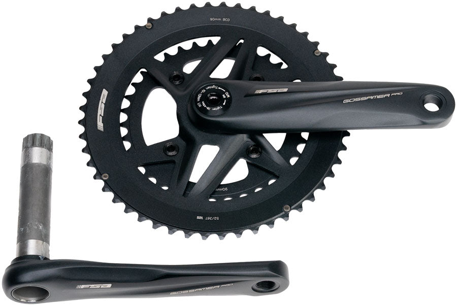 Full Speed Ahead Gossamer Pro 2x Crankset - 165mm, 52/36t, For Shimano 12-Speed HG+, DM/90 BCD, MegaExo Spindle, Black