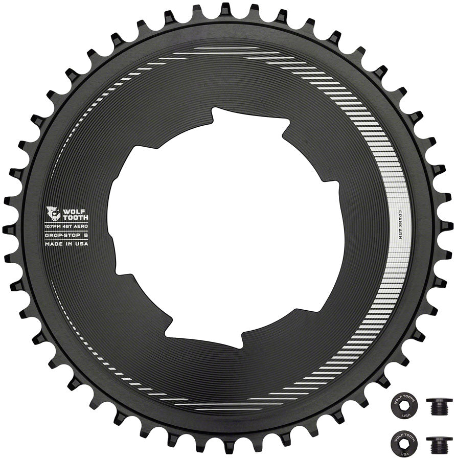 Wolf Tooth Aero 107 BCD Chainring - 48t, Optimized for SRAM Eagle and Flaptop Chains, Drop-Stop B, Black
