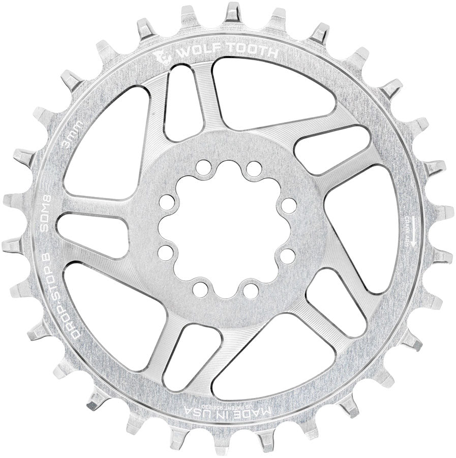 Wolf Tooth Direct Mount Chainring - 32t, SRAM Direct Mount, Drop-Stop B, For SRAM 8-Bolt Cranksets, 3mm Offset, Raw Silver