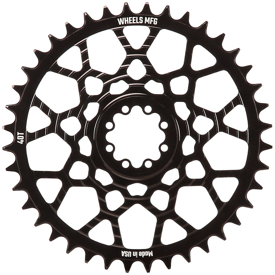 Wheels Manufacturing Gravel Direct Mount Chainring - 40t, SRAM 8-Bolt Direct Mount, 6.5mm Inboard Offset, HG+ Chain Compatible, Black