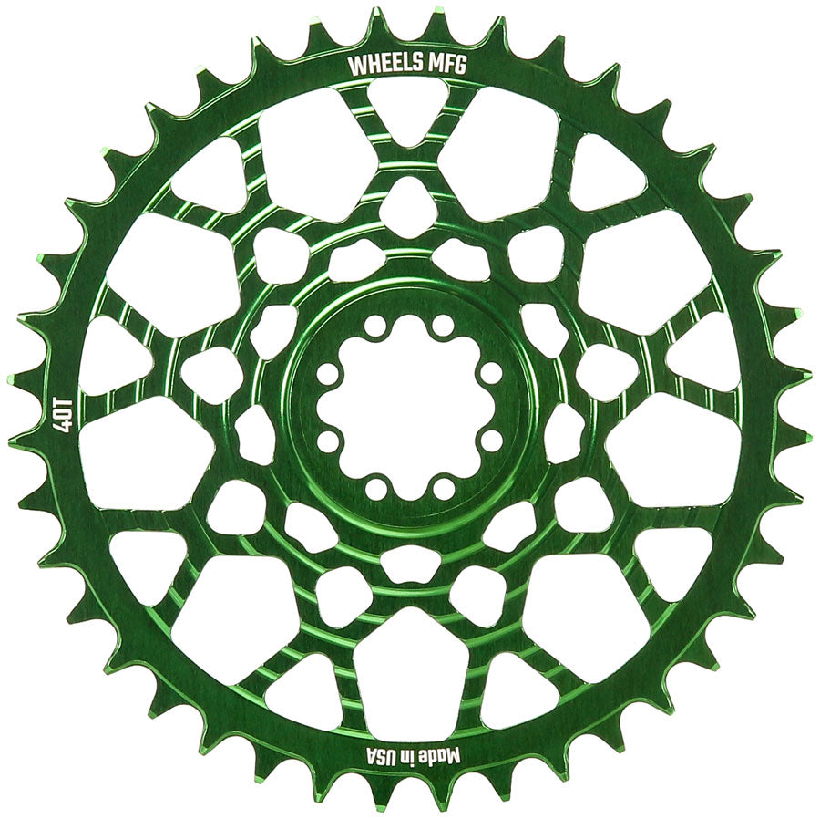 Wheels Manufacturing Gravel Direct Mount Chainring - 40t, SRAM 8-Bolt Direct Mount, 6.5mm Inboard Offset, T-Type Chain Compatible, Green