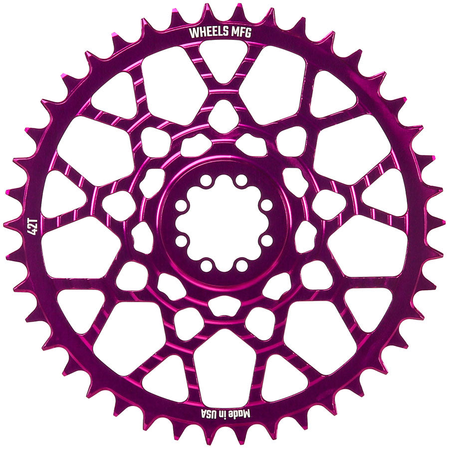 Wheels Manufacturing Gravel Direct Mount Chainring - 42t, SRAM 8-Bolt Direct Mount, 6.5mm Inboard Offset, T-Type Chain Compatible, Purple