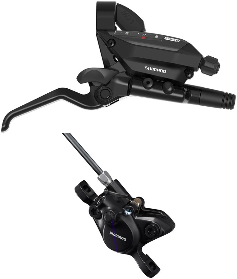 Shimano ST-EF515-8R EZ Fire Plus Shift/Brake Lever with BR-MT200 Disc Brake Caliper - Right/Rear, 8-Speed, Post Mount, 2-Piston, Black