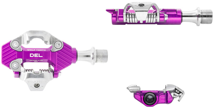 wolf-tooth-del-gravel-race-clipless-pedals-single-sided-clipless-alloy-9-16-ultraviolet-purple-pair-shimano-spd