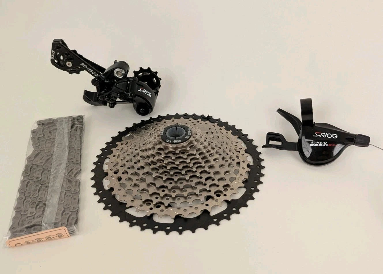 S Ride 1x 12 Speed 4 pc Mountain Bike Groupset shifter, 11-46 cassette, Rear Derailleur, Shimano m610 Chain