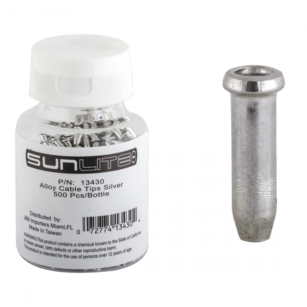 Sunlite Cable Tips, Alloy, Silver, Bottle of 500