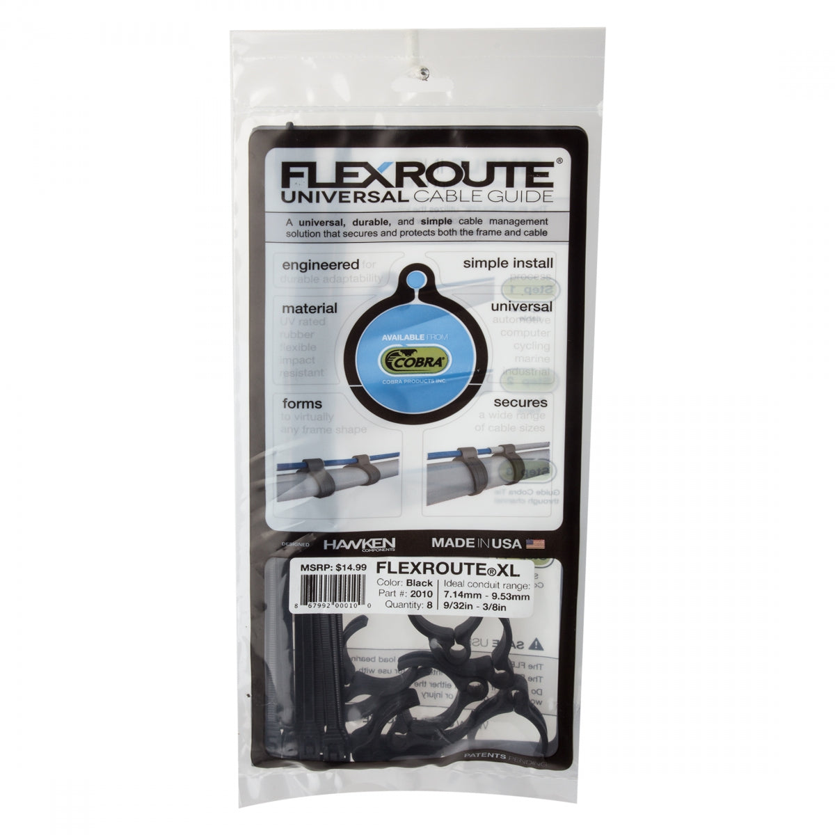 Cobra FlexRoute Cable Guides with Ties, Black, 8 Pack
