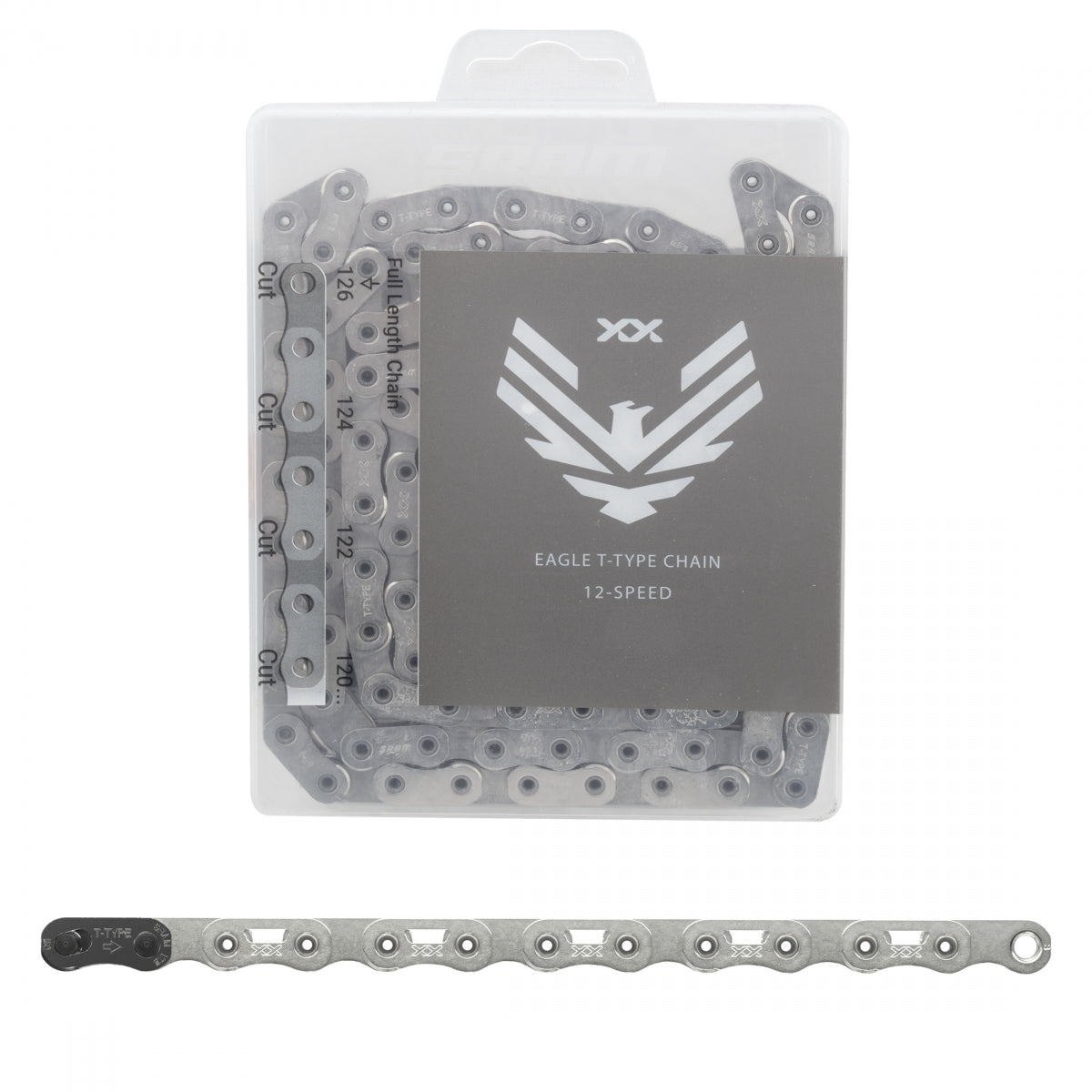 SRAM Eagle XX T-Type Chain - 12-Speed, Silver/Black, 126 Links, PowerLock, Hollow Pin, PVD