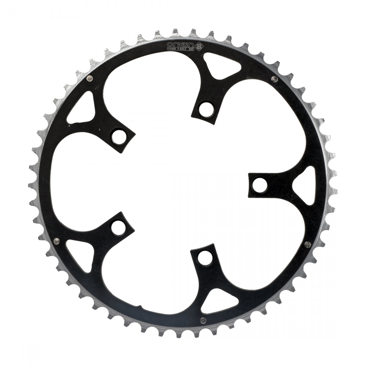Origin8 Alloy Ramped Chainring, 110mm, 5-Bolt, 53T, Black/Silver