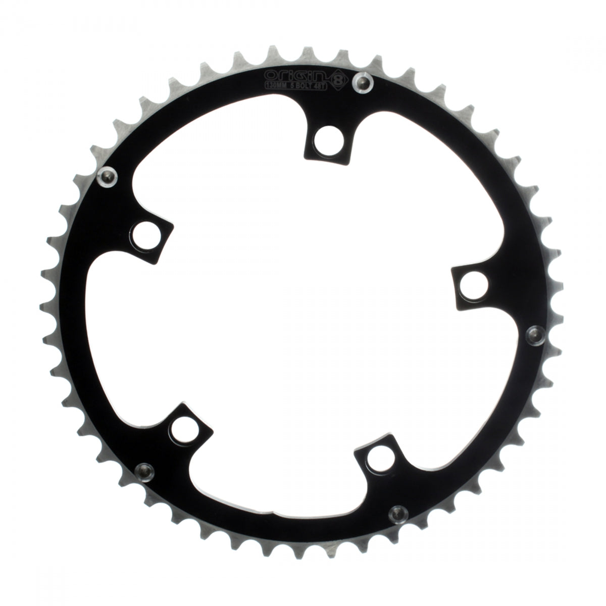 Origin8 Alloy Ramped Chainring, 130mm, 5-Bolt, 48T, Black/Silver