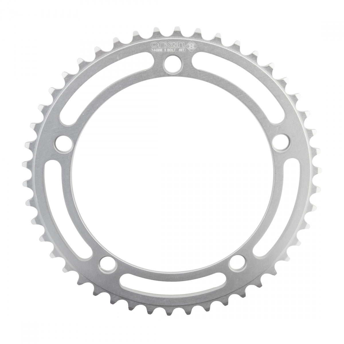 Origin8 Alloy Classic Chainring, 144mm, 5-Bolt, 46T, 1/2" x 1/8", Silver