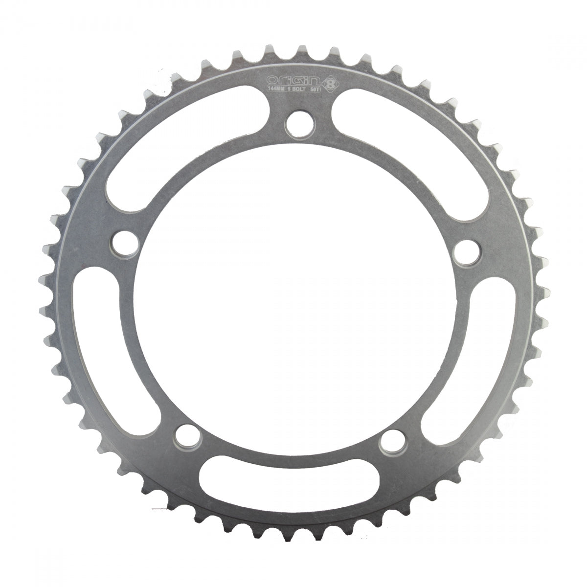 Origin8 Alloy Classic Chainring, 144mm, 5-Bolt, 50T, 1/2" x 1/8", Silver
