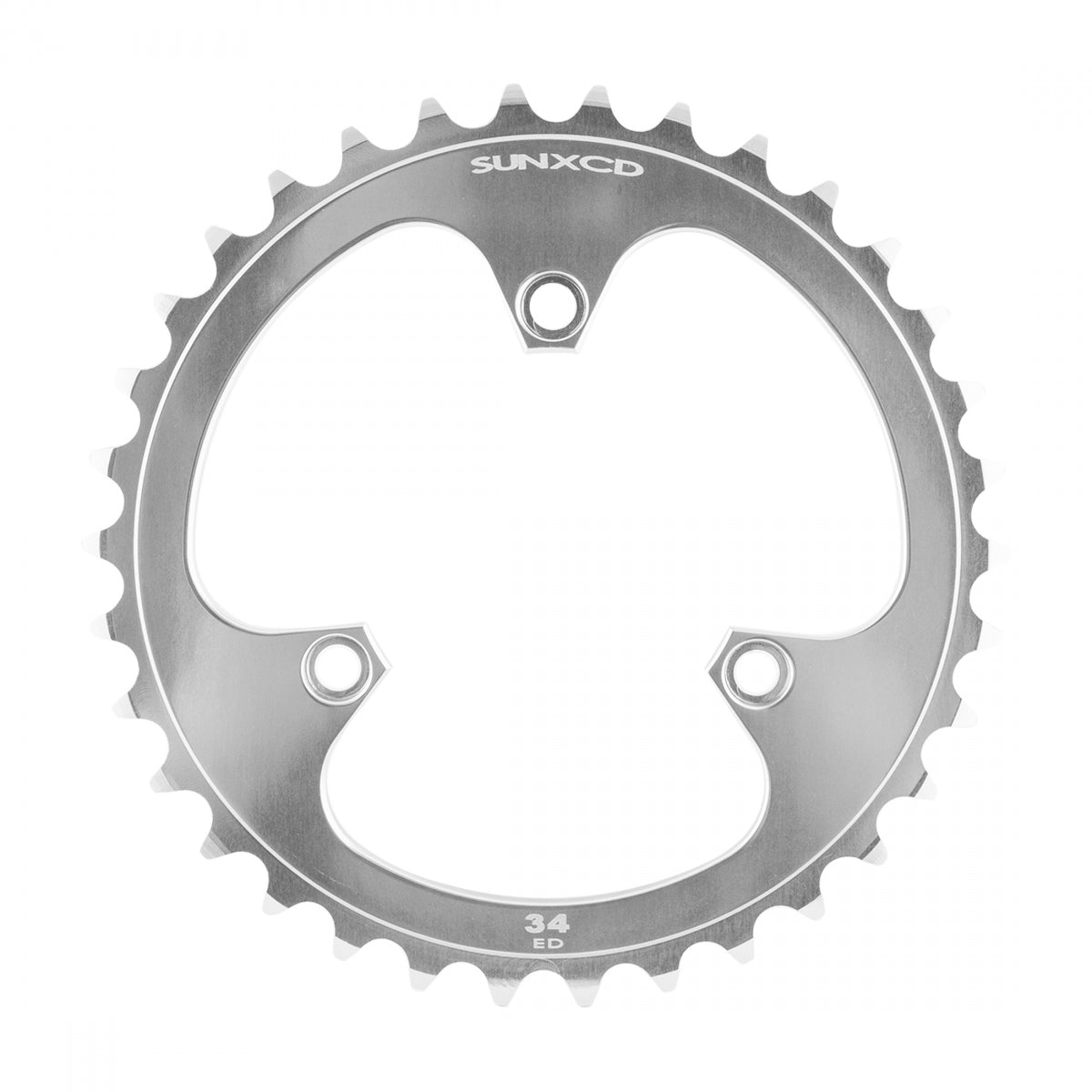 SunXCD Chainring, 74mm 3-Bolt, 3/32, 34T, Alloy, Silver