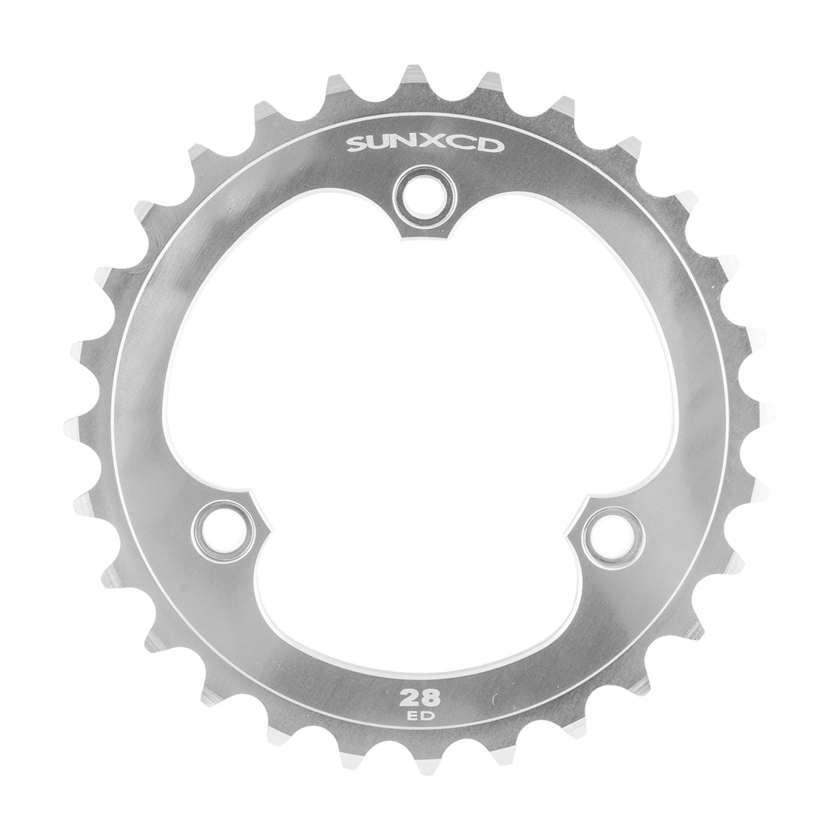 SunXCD Chainring, 74mm 3-Bolt, 3/32, 28T, Alloy, Silver