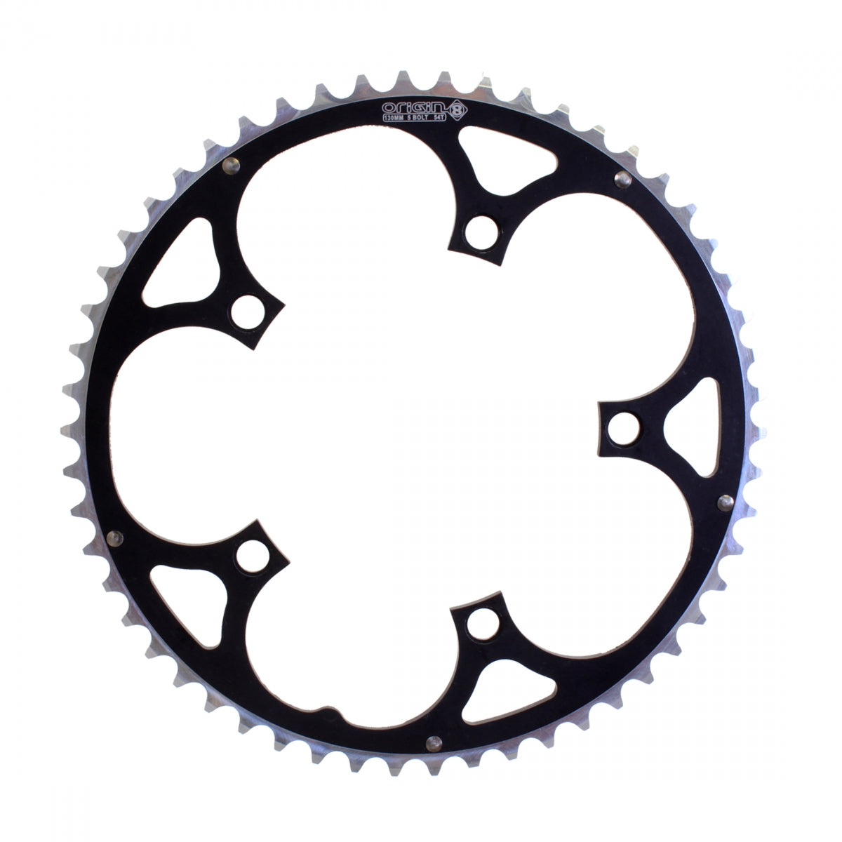 Origin8 Alloy Ramped Chainring, 130mm, 5-Bolt, 54T, Black/Silver