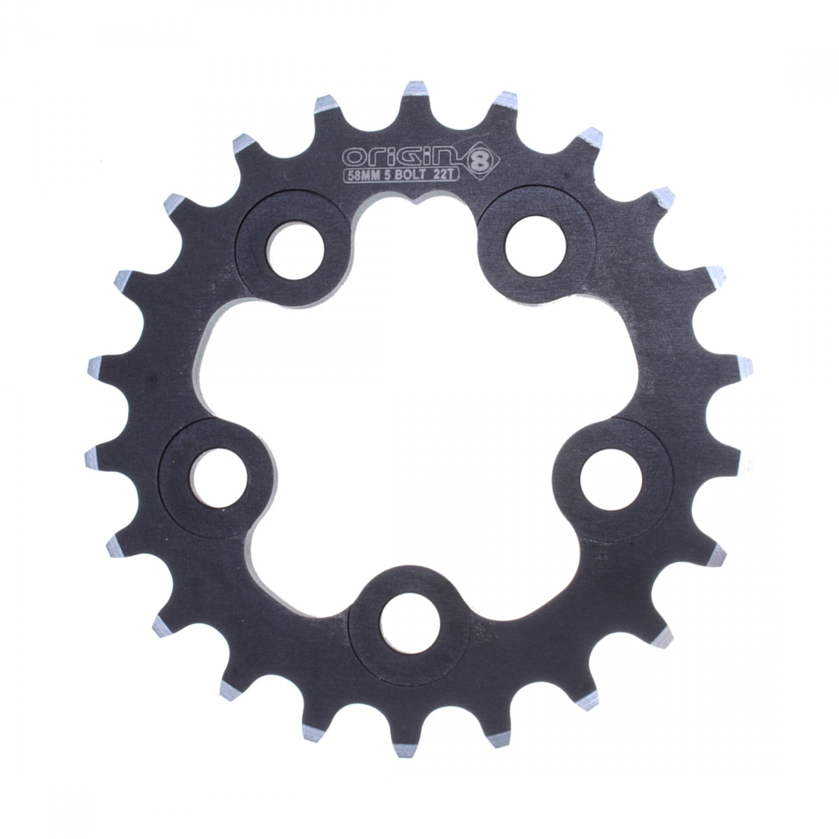 Origin8 Alloy Ramped Chainring, 58mm, 5-Bolt, 22T, Black/Silver