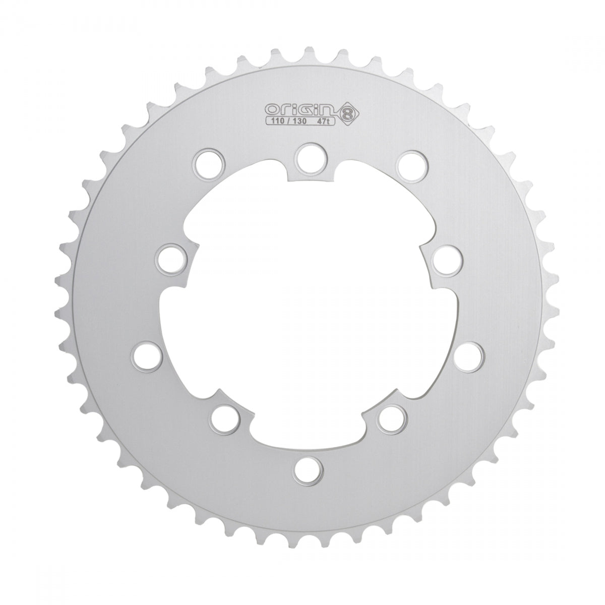 Origin8Â Single Speed Chainring, 10H, 47T, 110mm/130mm Mount, 1/2" x 3/32", Silver
