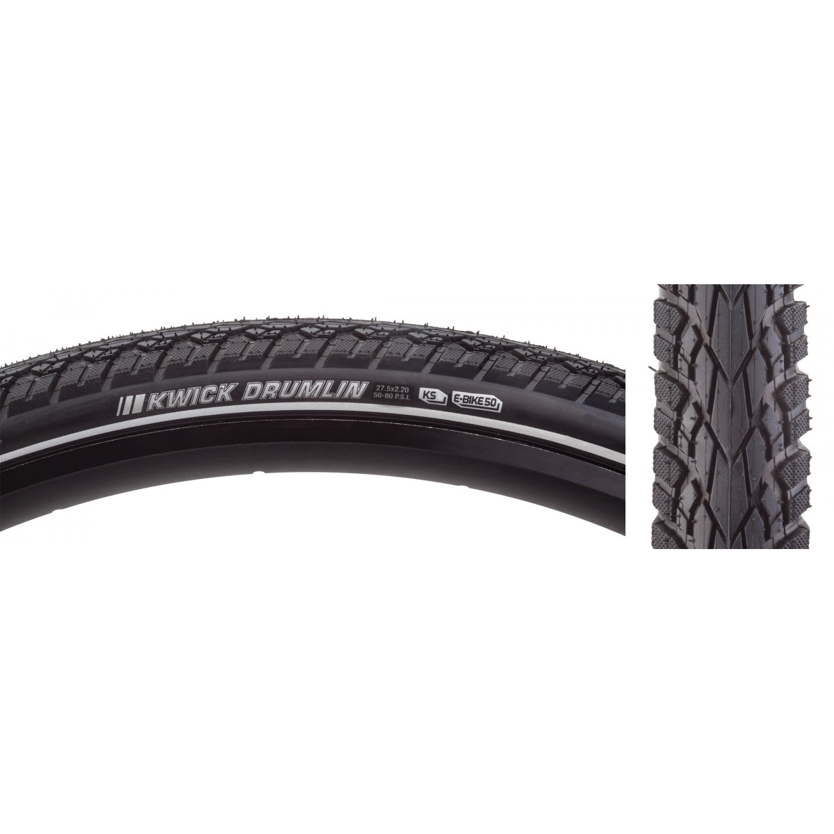 Tire Ken Kwick Drumlin Sport 27.5X2.2 Black/Bk/Ref Src/Ks/60 Wire 80Psi E50