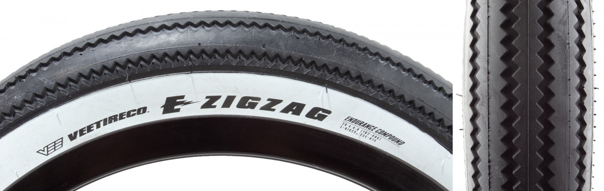 Tire Vee Zigzag 20X4.0 Black/Wh Wire/26 Enduro/Over Ride E50