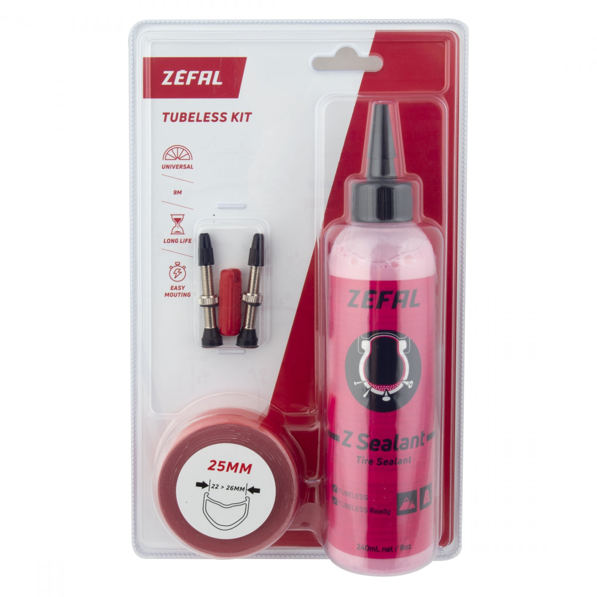Tubeless Kit Zefal 27.5/29X25Mmpv W/125Ml W/2-Liners 2-Valves 1-Valve Tool