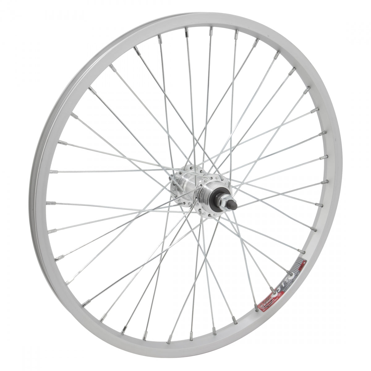 WheelMaster 20" Alloy BMX Rear Bicycle Wheel, Silver Single Wall Machined Sidewall Rim, 36 Spoke