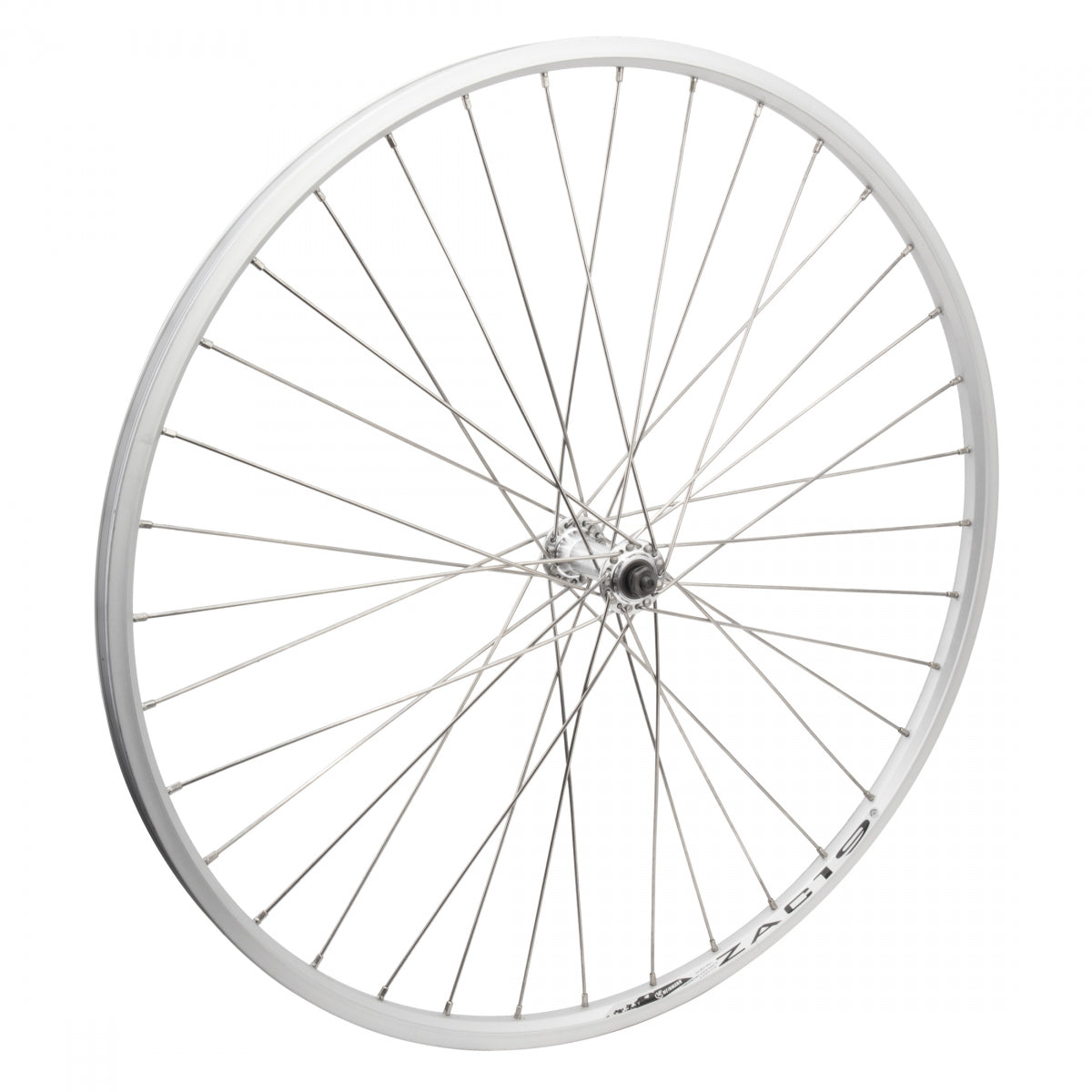 700c x 35 / 29" Alloy Hybrid/Comfort Double Wall Front Wheel Weinmann Zac-19 Silver Rim, 36H, AQ-1000 Alloy Quick Release Silver Hub, 12g Stainless Steel Spokes
