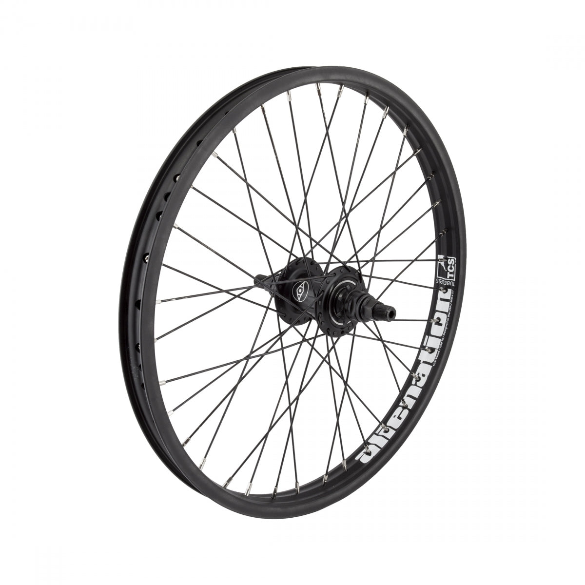 Wheel Master 20"x1.75 Alloy BMX Rear Wheel, 406x27, Alienation Felon G69 TCS Black Rim, 36H, Alienation Rush V3 LHD Black Hub, B/O 14mm Axle, Right-Hand 1s w9T driver, 110mm O.L.D., DT Swiss 2.0 Black/Silver Spokes