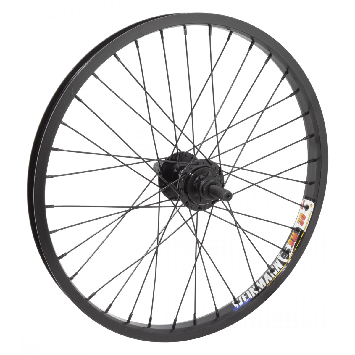 WheelMaster 20" Weinmann DM30 Alloy BMX Rear Bicycle Wheel, Black Double Wall Machined Sidewall Rim, 36 Spoke