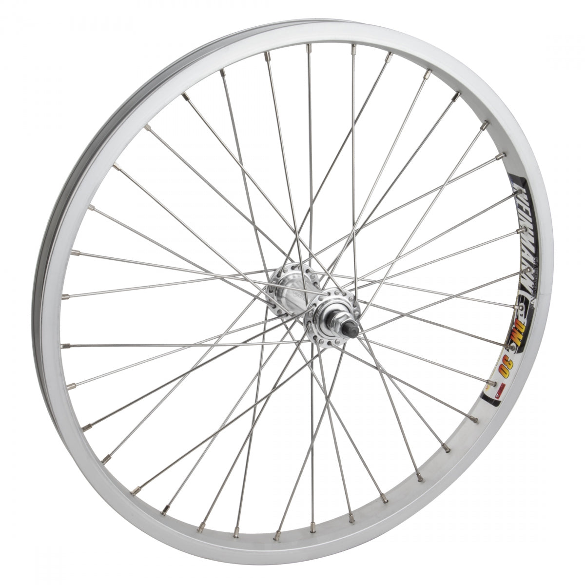 WheelMaster 20" Weinmann DM30 Alloy BMX Front Bicycle Wheel, Silver Double Wall Machined Sidewall Rim, 36 Spoke