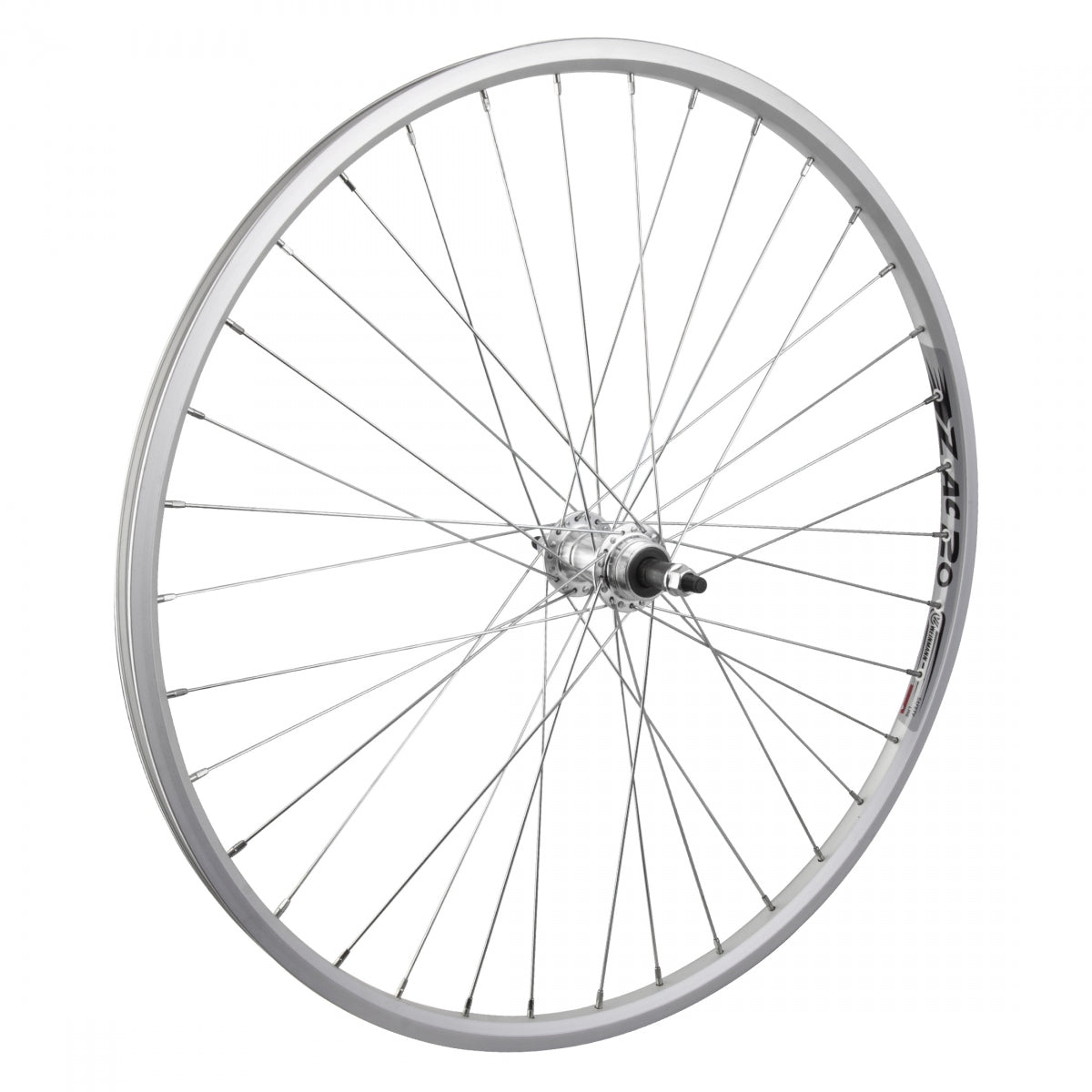 WheelMaster 26" Weinmann ZAC20 26x1-3/8 Alloy Lightweight Rear Bicycle Wheel, Silver Single Wall Machined Sidewall Rim, 36 Spoke
