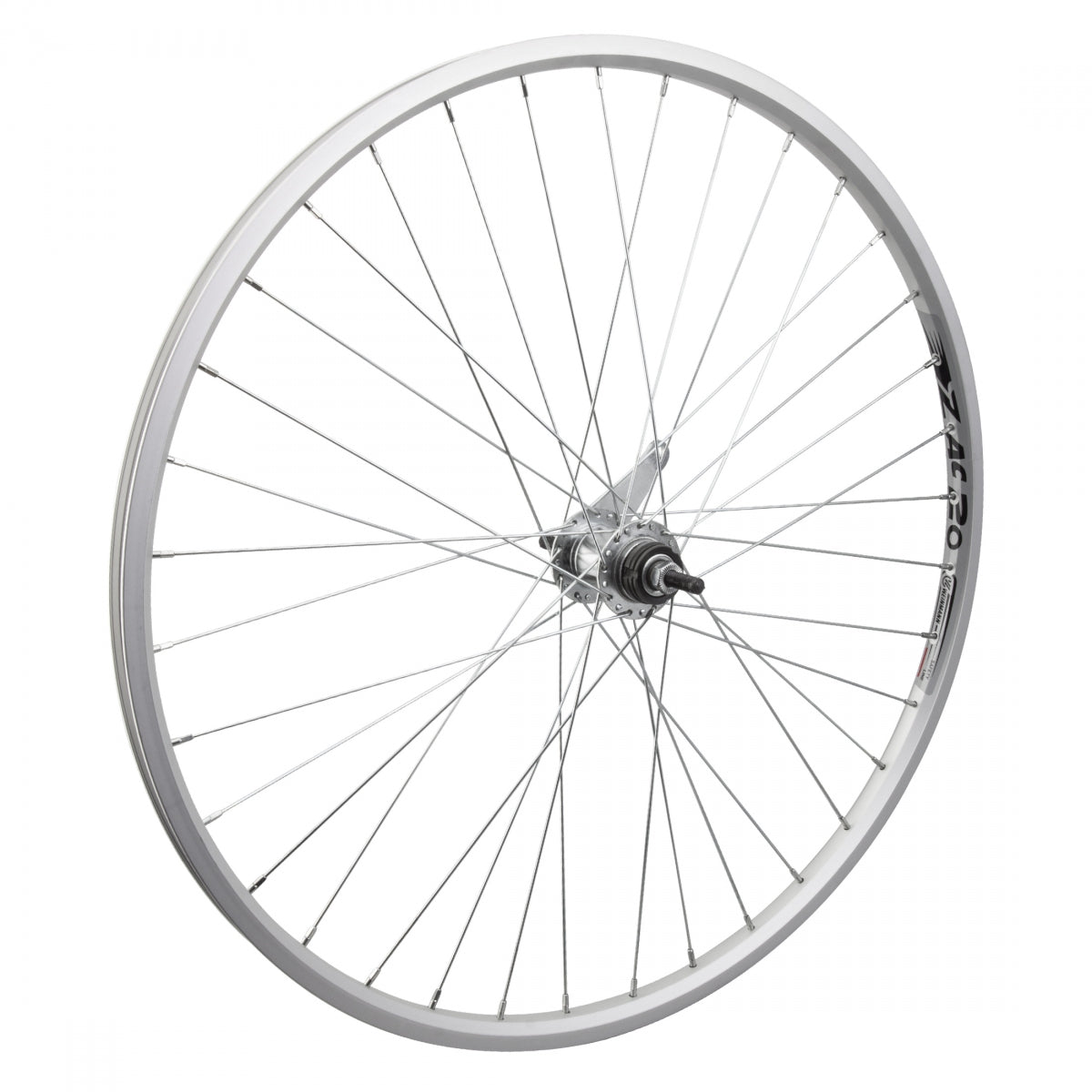 WheelMaster 26" Weinmann ZAC20 26x1-3/8 Alloy Lightweight Rear Bicycle Wheel, Silver Single Wall Machined Sidewall Rim, 36 Spoke