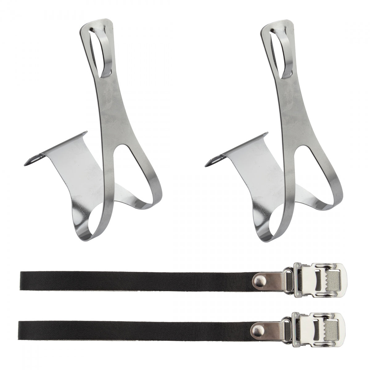 Toe Clips Sunlite Rd Stl W/Lthr Strp Chrome Plated Lg