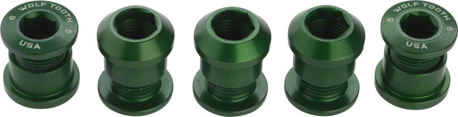 Wolf Tooth 1x Chainring Bolt Set - 6mm, Dual Hex Fittings, Set/5, Green