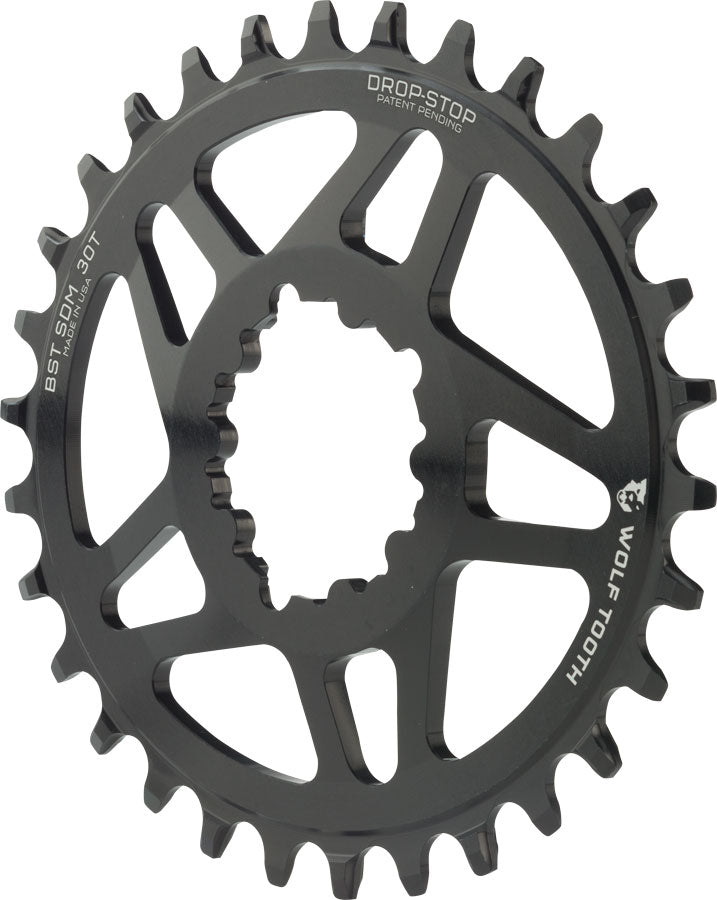 Wolf Tooth Elliptical Direct Mount Chainring - 30t, SRAM Direct Mount, Drop-Stop, For SRAM 3-Bolt Boost Cranksets, 3mm Offset, Black
