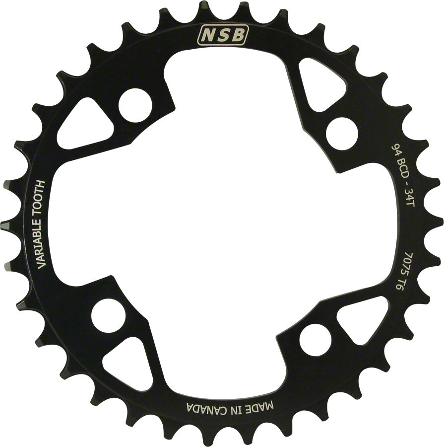 North Shore Billet Variable Tooth Chainring: 34T, Standard 94 x 4 BCD, Black