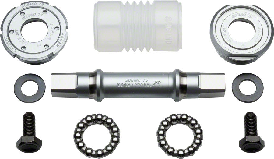 Sugino 75 Track 68x109mm English Set: with Cups Boxed Bottom Bracket BSA Silver
