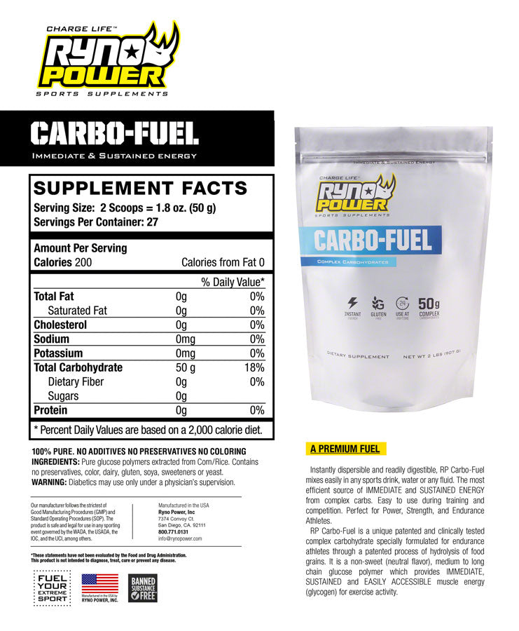 Ryno Power Carbo-Fuel Drink Mix - Unflavored, Single Serving