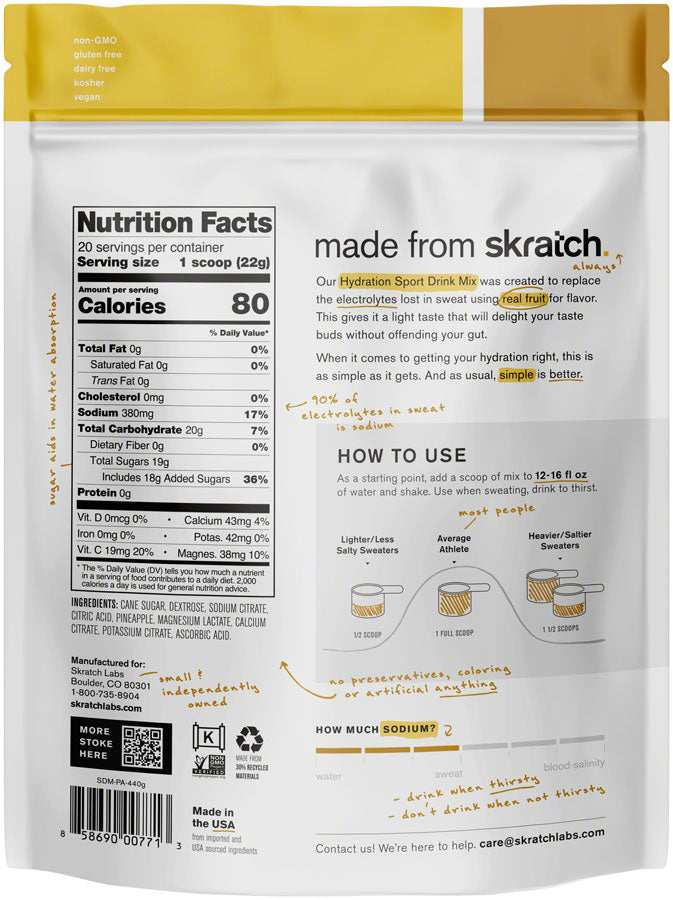 Skratch Labs Sport Hydration Drink Mix - Pineapple, 20-Serving Resealable Pouch