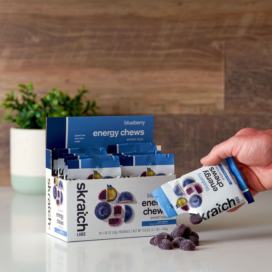 Skratch Labs Sport Fuel Energy Chews - Blueberry, With Caffiene, Box of 10 Single Serving Packs