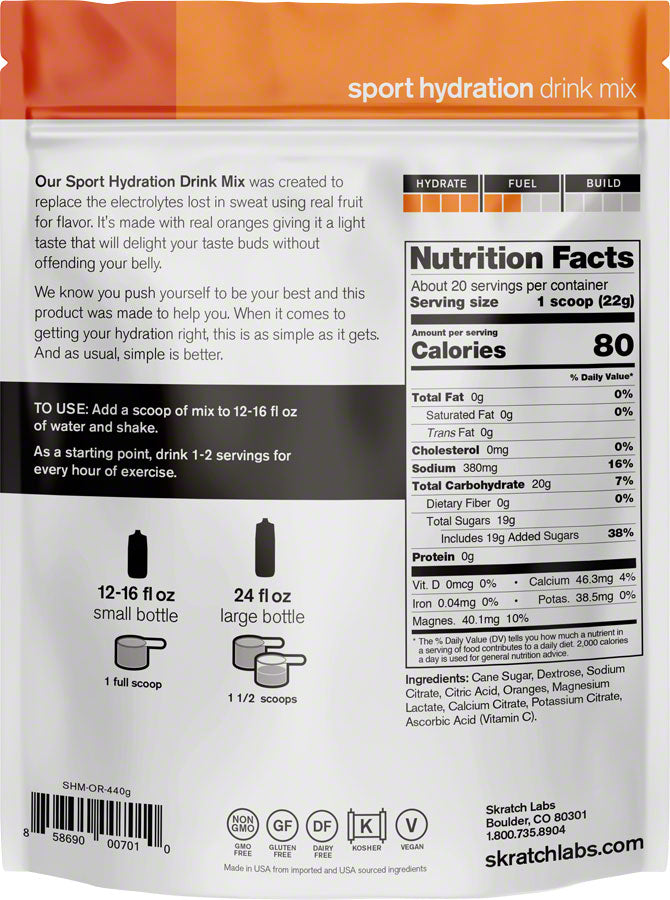 Skratch Labs Sport Hydration Drink Mix: Orange, 20-Serving Resealable Pouch