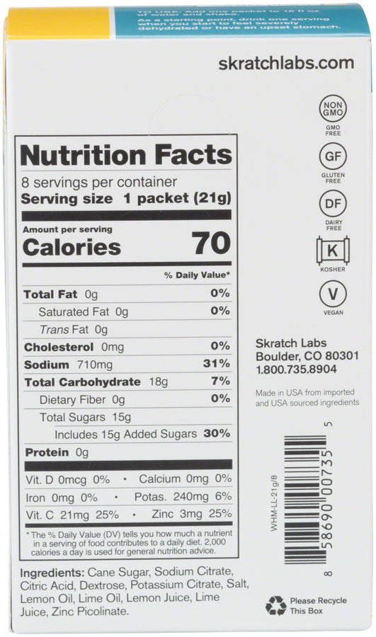 Skratch Labs Wellness Hydration Drink Mix: Lemon and Lime, Box of 8
