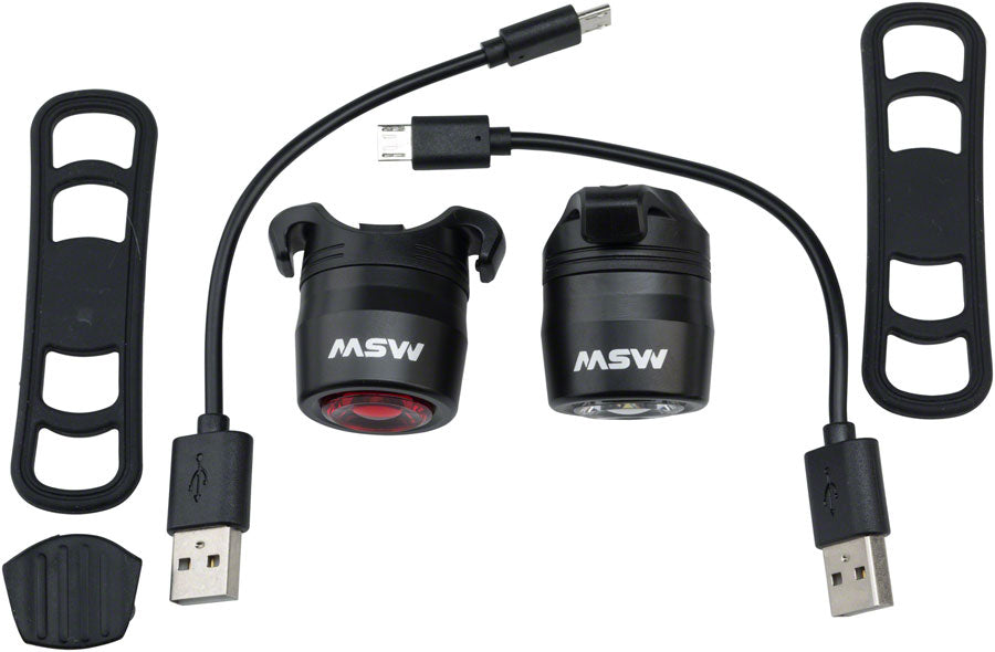 MSW HTL-032 Cricket USB Headlight/Taillight Set Black