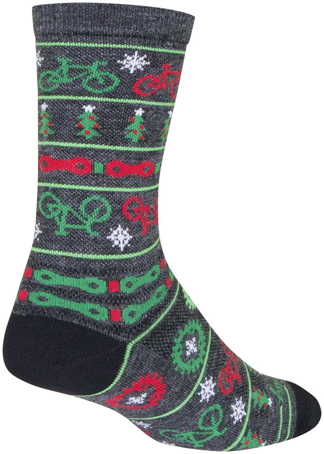 SockGuy Wool Ride Merry Crew Socks - 6 inch, Gray/Red/Green, Large/X-Large