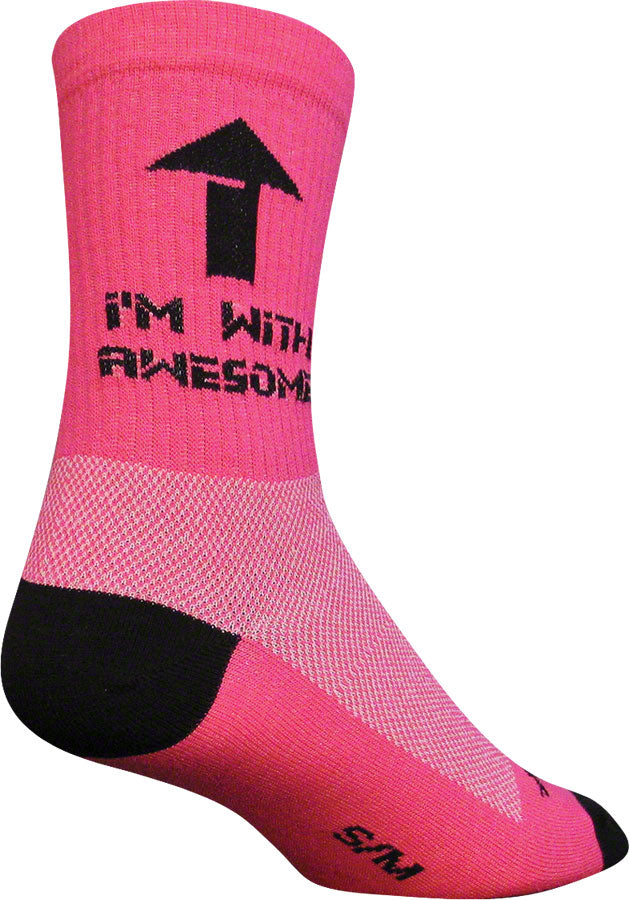 SockGuy Crew I'm With Awesome Socks - 6 inch, Pink, Small/Medium