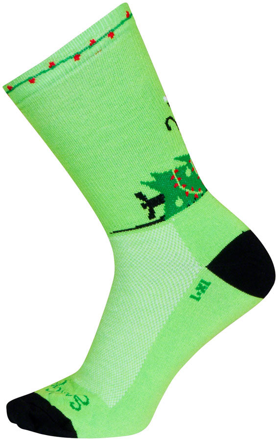 SockGuy Merry Catmas Crew Socks - 6 inch, Green/Black, Large/X-Large