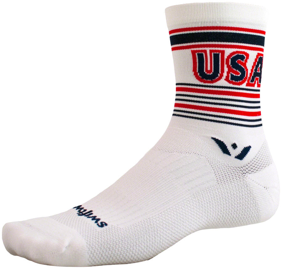 Swiftwick Vision Five Tribute Socks - 5 inch, USA Retro, Large